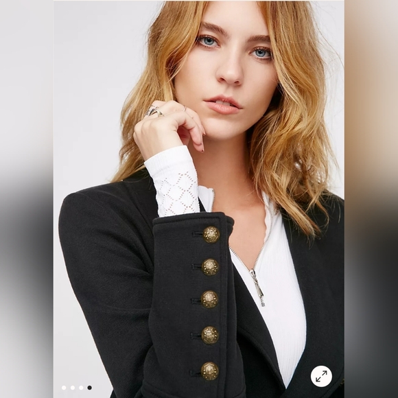 Free people sm black Flared and Femme Jacket blazer military style crop ruffle - Picture 3 of 11